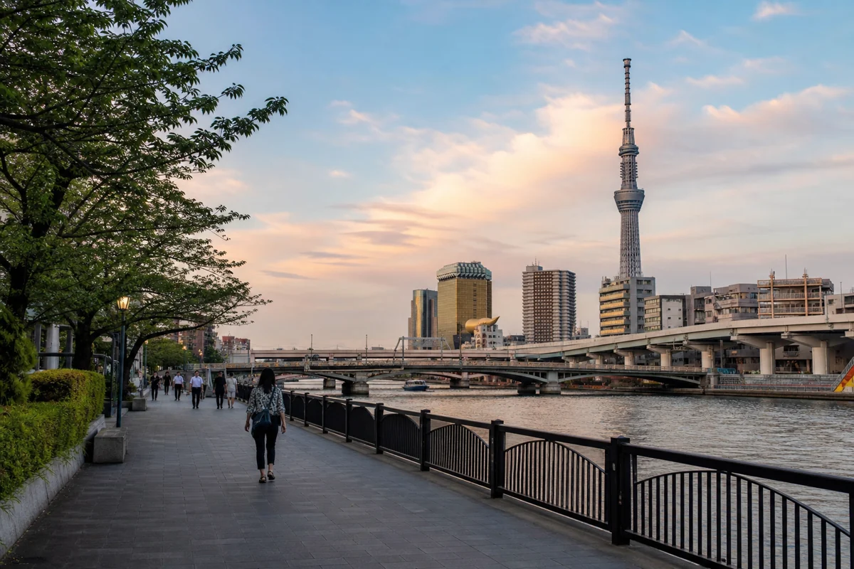 Tokyo skyline beside the Sumida River
